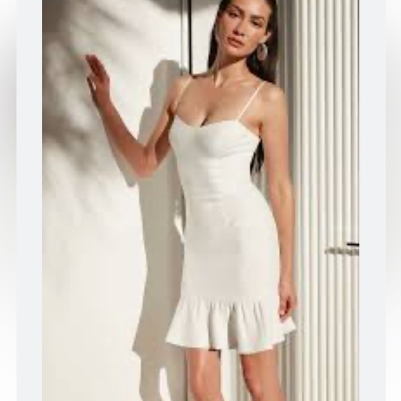 NEW DRESS THE POPULATION Mira Dress Bodycon Ruffle Hem Mini in Off White Size XS - Picture 9 of 9